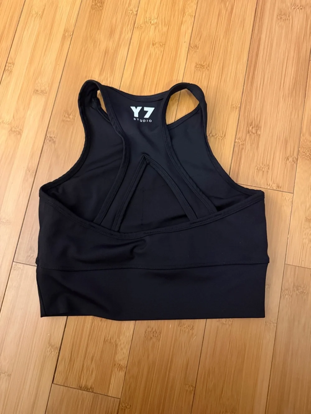 Black Racerback Sports Crop Top with White 'We Flow Hard' Script - Picture 2 of 3